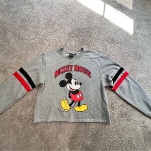 Disney Gray and Red Mickey Mouse Crew Neck Sweater